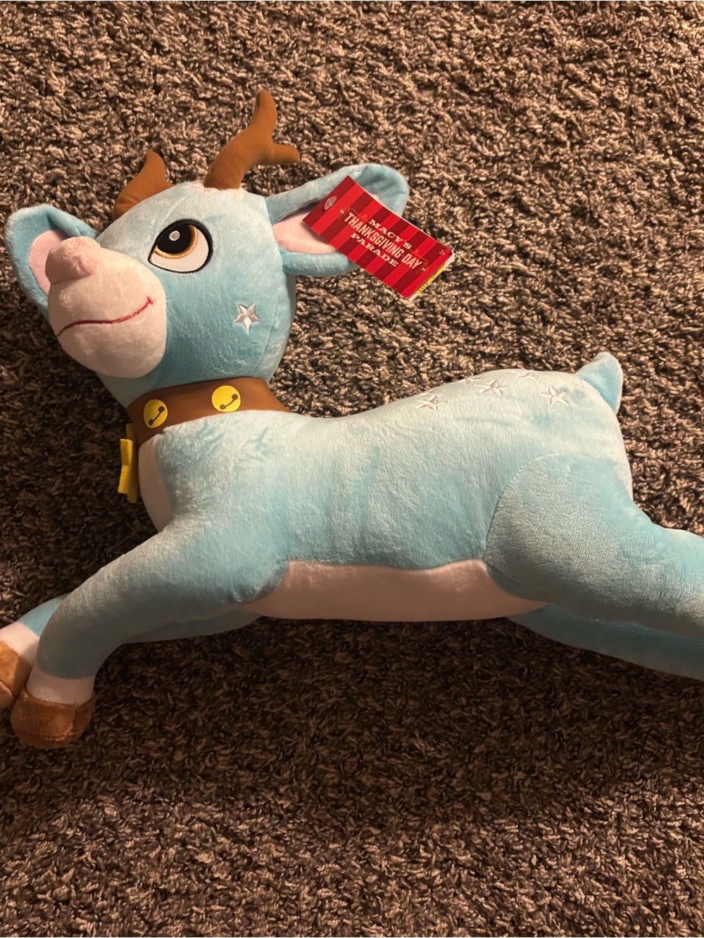 Macy's Light Blue Plush Reindeer with Brown Collar